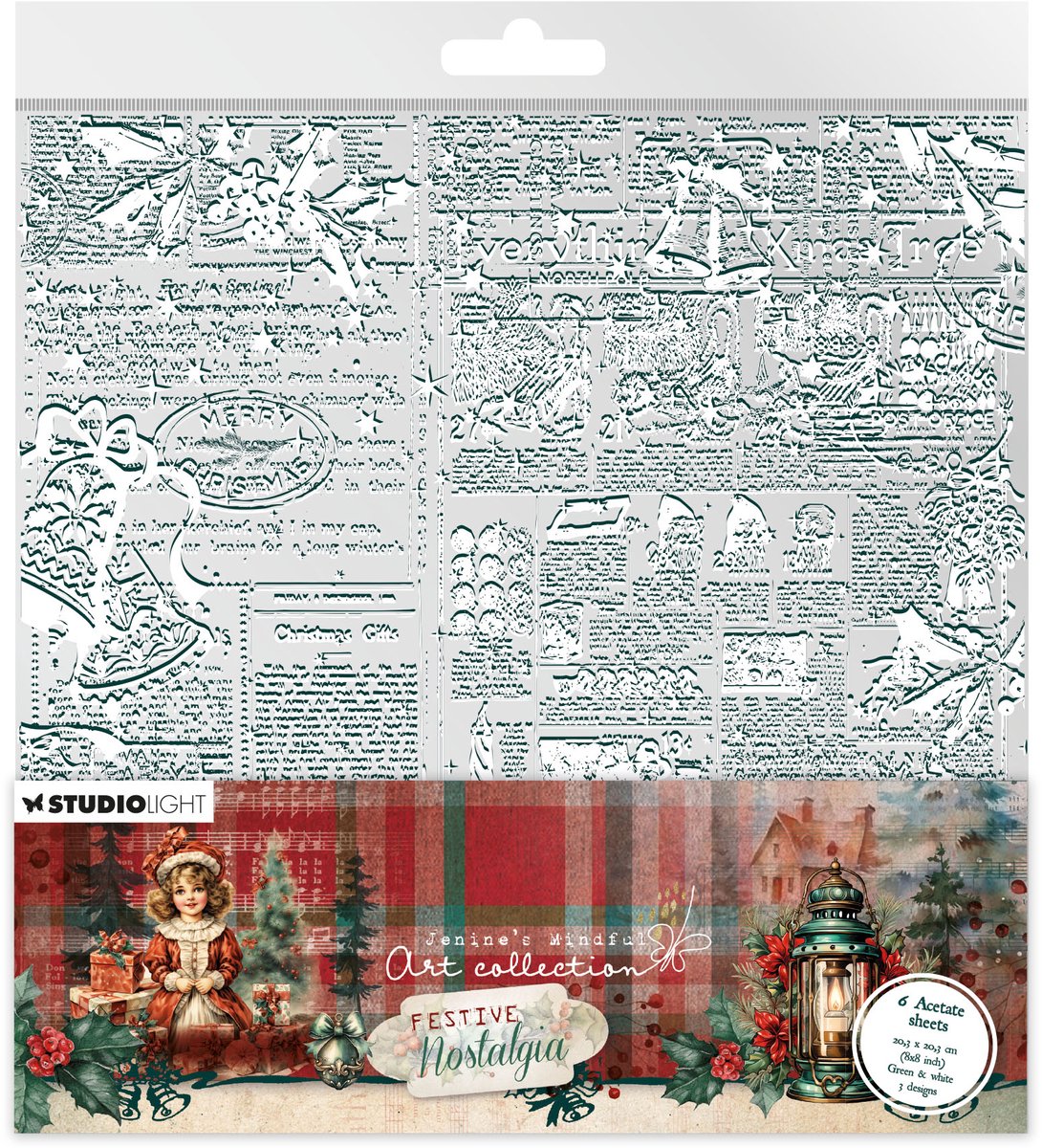 JMA Acetate sheets White & green Festive Nostalgia nr.09